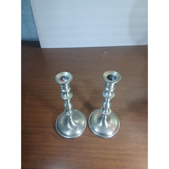 Vintage MADE IN USA Pair of SOLID BRASS CANDLE STICKS Nine Inches Tall - Picture 2 of 8